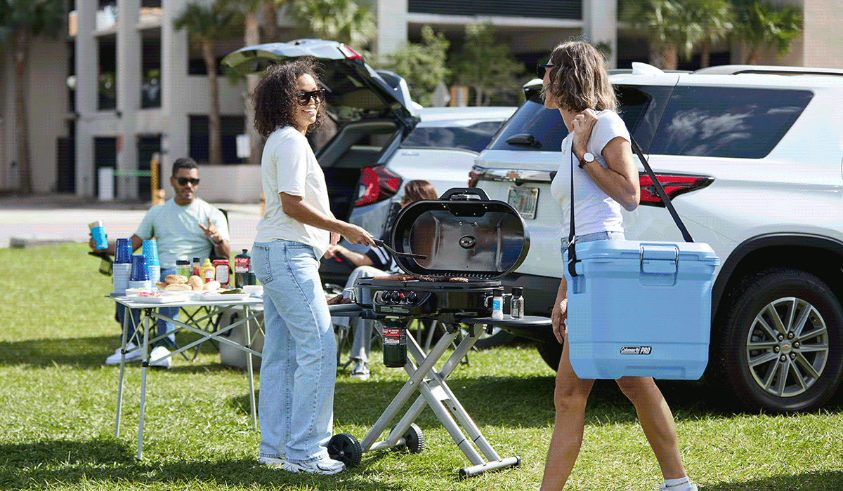 Coleman outdoor gear at a grill gathering